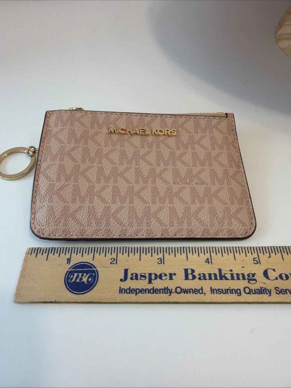 Michael Kors MK Small Coin Purse ID Pouch Keychain Ring Fob Wallet Blush Pink